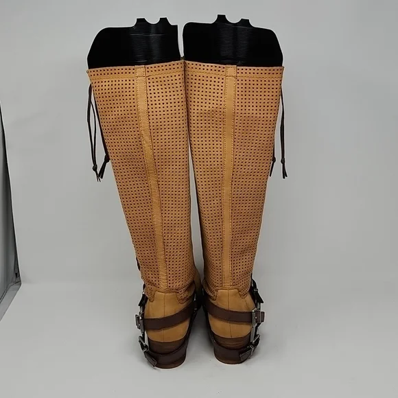 Anthropologie Bacio 61 Parpare Tan Perforated Leather Tall Ridding Boot Size 7 - Picture 4 of 6